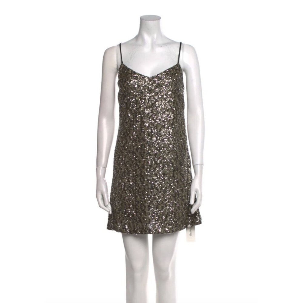 NWT Anna Sui A Line Sequin Slip Mini Dress Gold Size Large